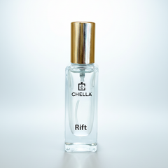 Perfume bottle labeled 'Chella Rift' on a light gray background