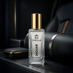 Jaguar perfume bottle on a dark surface with a blurred background