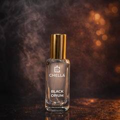Chella Black Opium perfume bottle on a dark background